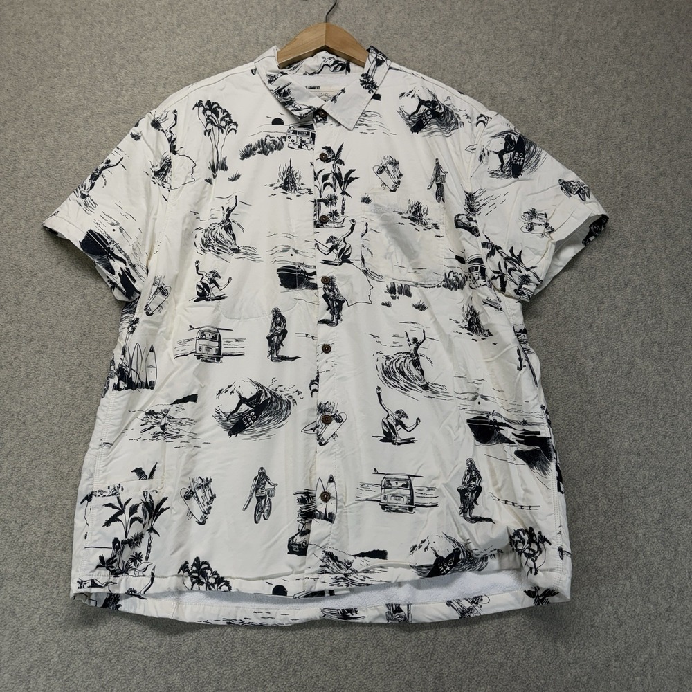 California Cowboy Surf Print Button Up Shirt White Beach Camp Men's XL